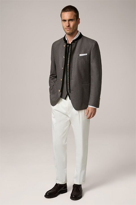 Traditionelle Trachten-Weste Au Graue Wollweste mit Samtdetails