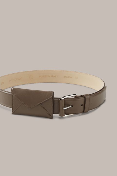 Windsor Ledergürtel mit abnehmbarer Envelope Bag, Taupe, Nappa