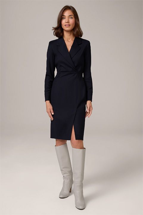 Flanell Marineblaues Blazer-Kleid Wollmischung mit Taillendetail