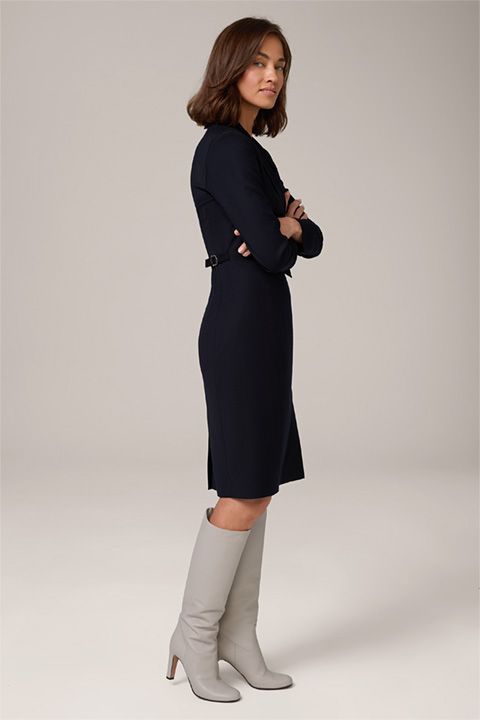 Flanell Marineblaues Blazer-Kleid Wollmischung mit Taillendetail