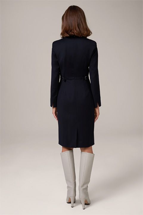 Flanell Marineblaues Blazer-Kleid Wollmischung mit Taillendetail