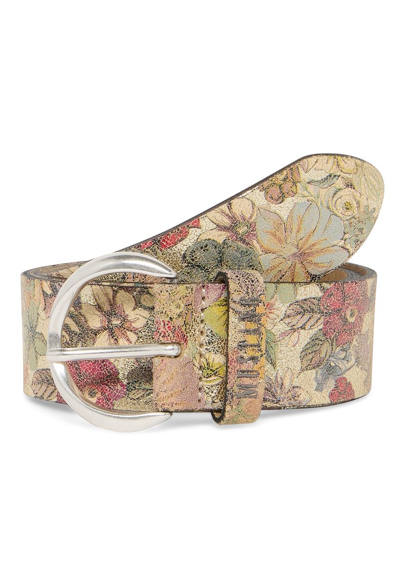 Ledergürtel mit Blumendruck und Schnalle