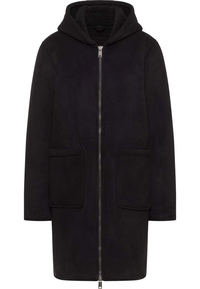 Lange Jacke mit Kapuze und Kunstfell