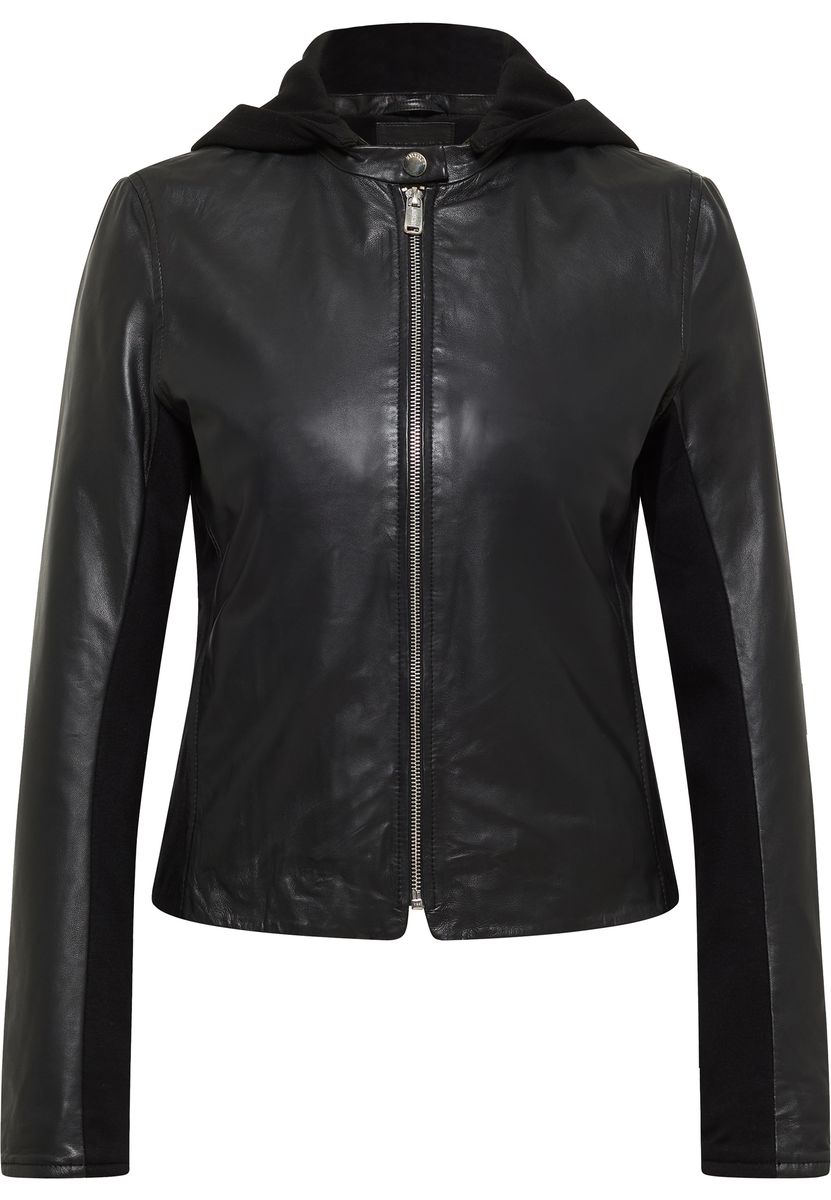 Lederjacke mit Kapuze und Reißverschluss