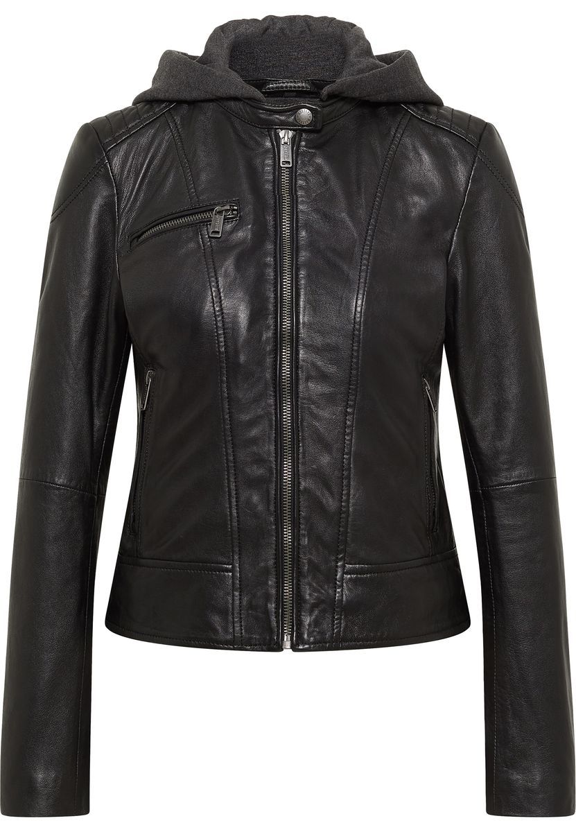 Schwarze Biker Lederjacke mit Kapuze