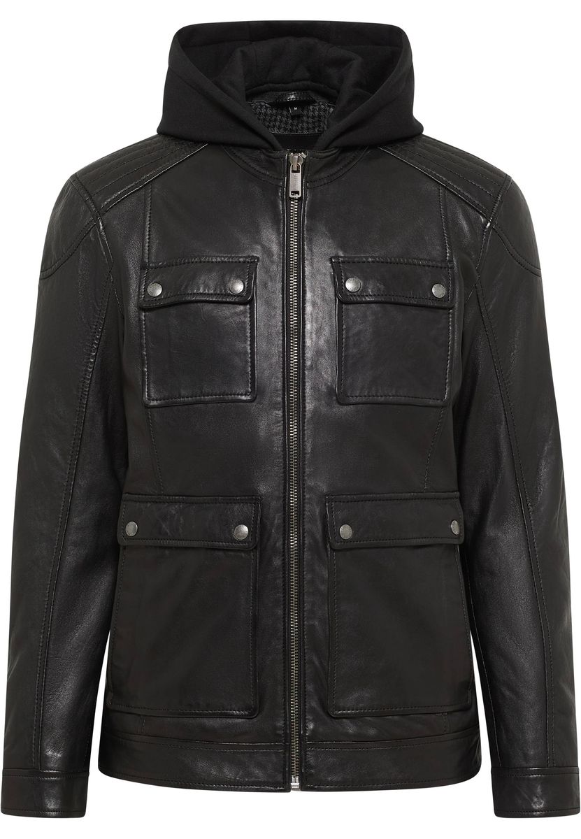 Leder Biker Jacke mit Kapuze