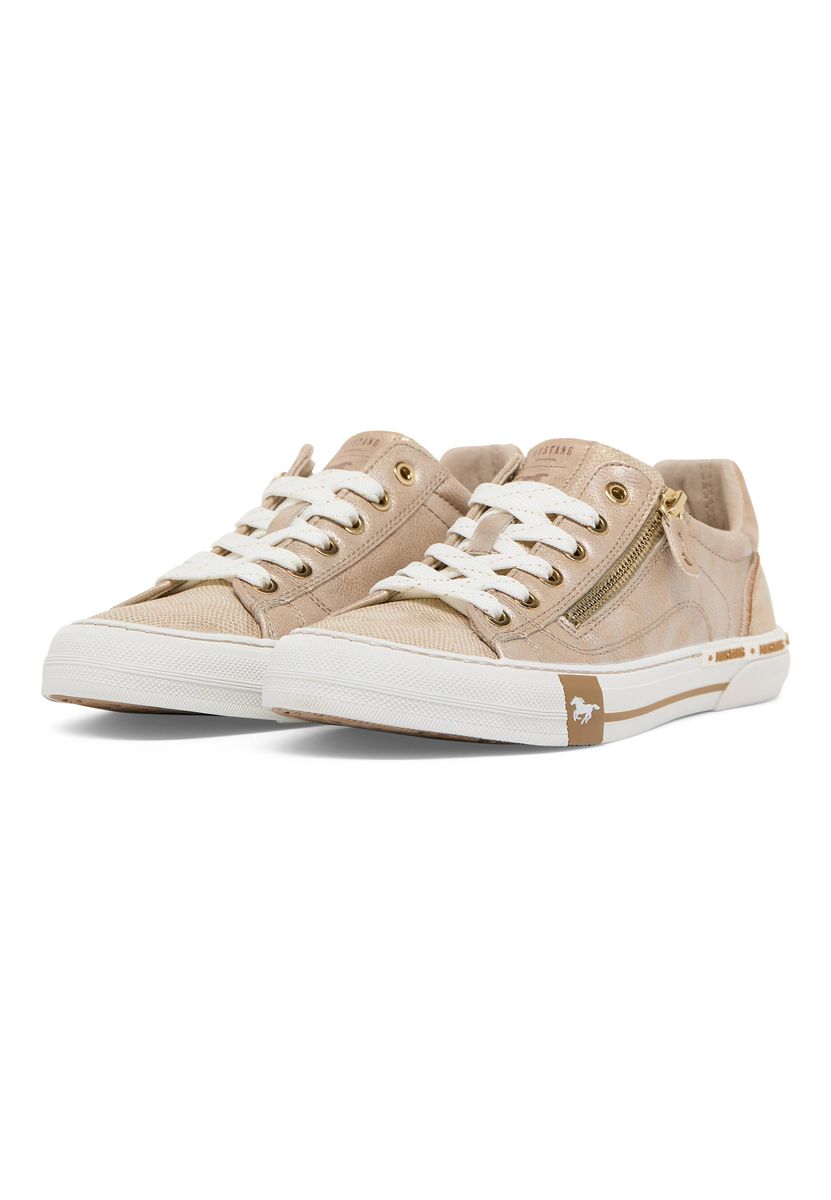 Beige Kunstleder Schnür-Sneakers