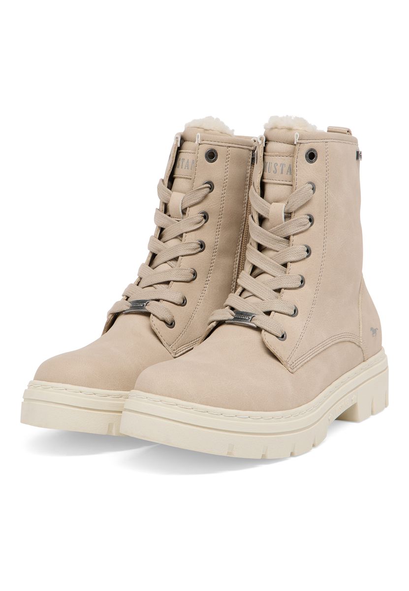 Schnürstiefelette mit Kunstfellbesatz