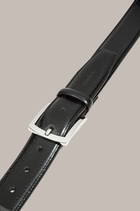 Ledergürtel in Schwarz mit Brogue-Lochung und Nickelschnalle