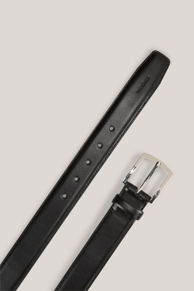 Windsor Schwarzer Ledergürtel mit silberner Schnalle klassisches Design
