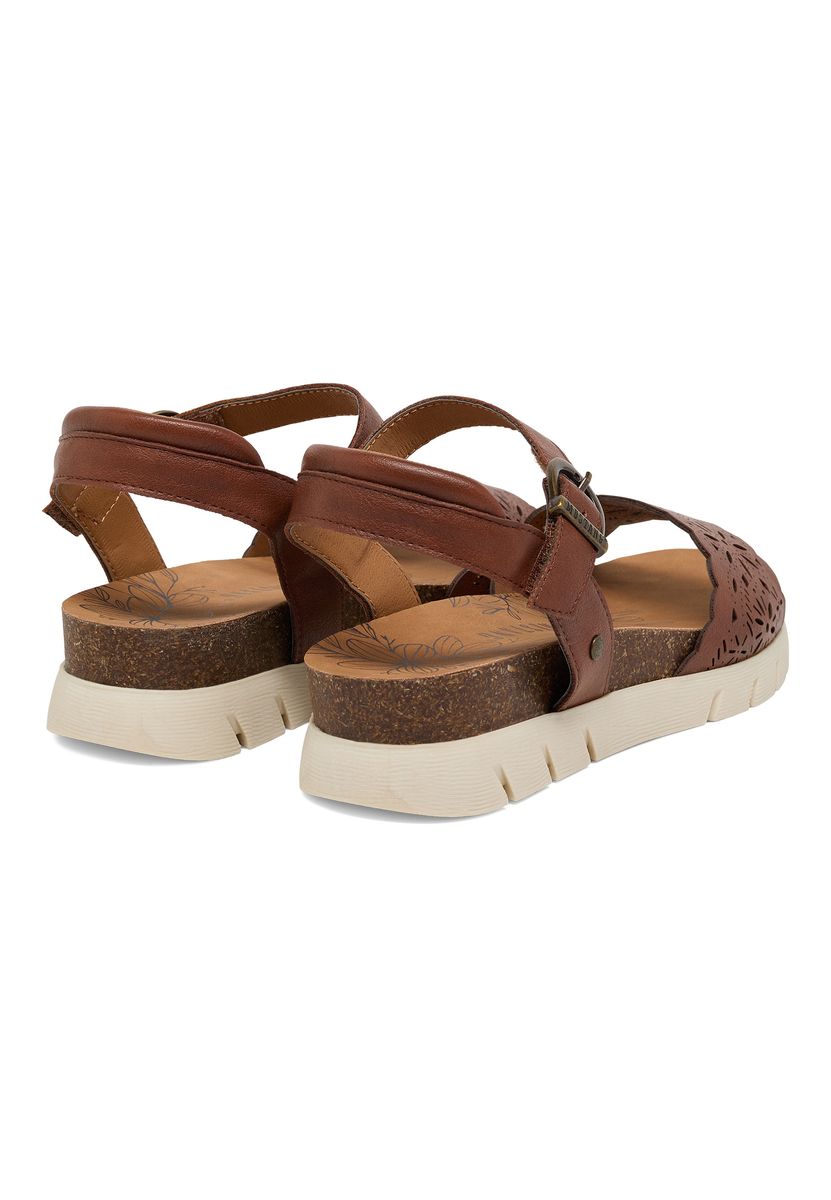 Braune Leder Kork Plateau Sandalen