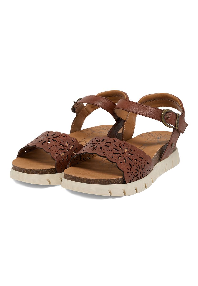 Braune Leder Kork Plateau Sandalen