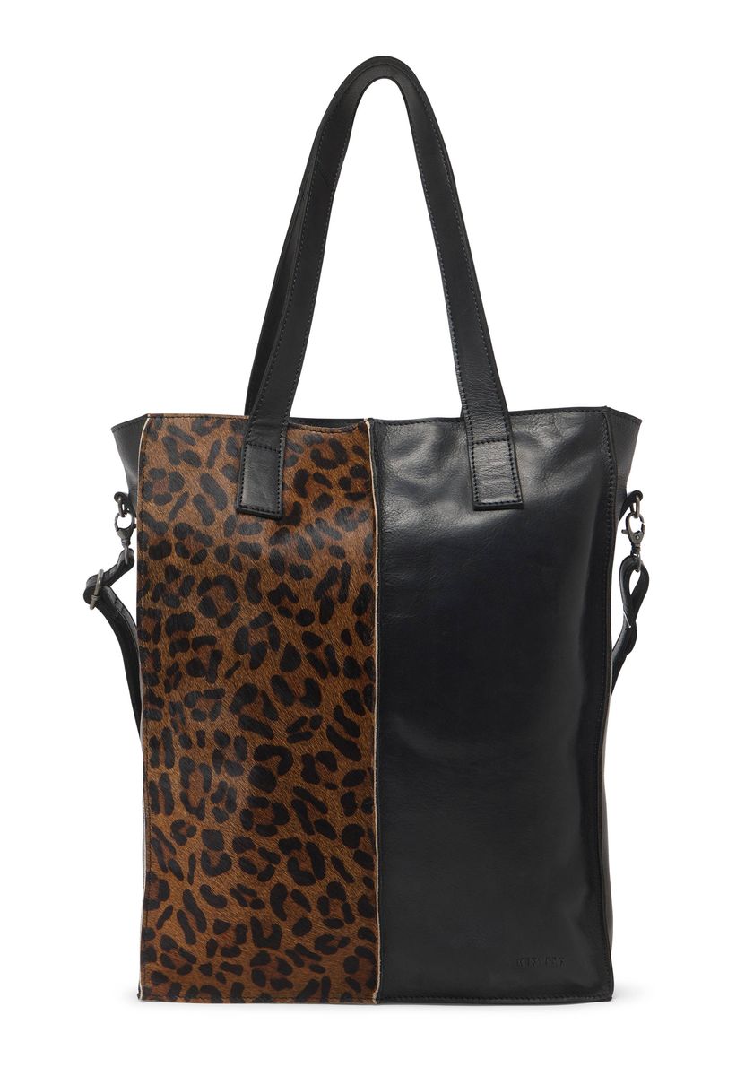 Zweifarbige Shopper-Tasche mit Animal-Print