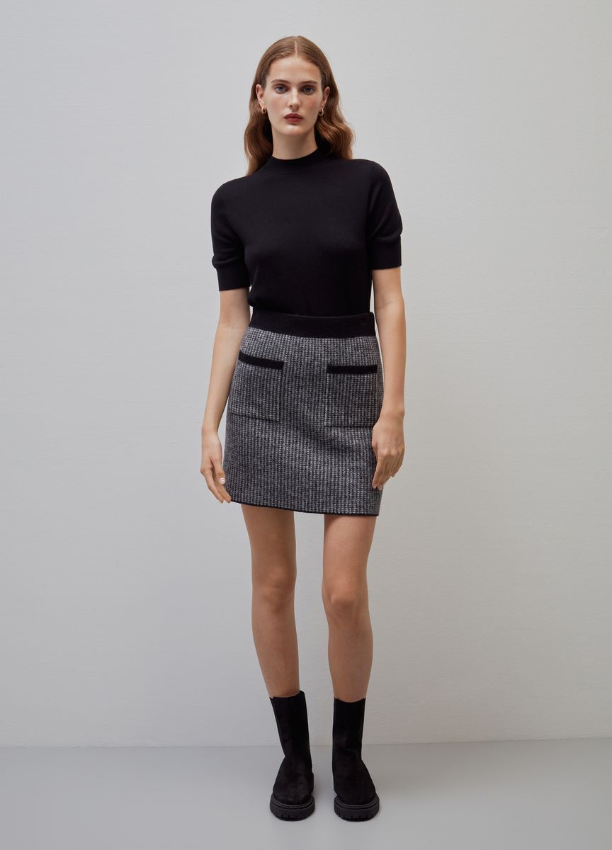 Minirock mit Hahnentrittmuster und Taschendetail