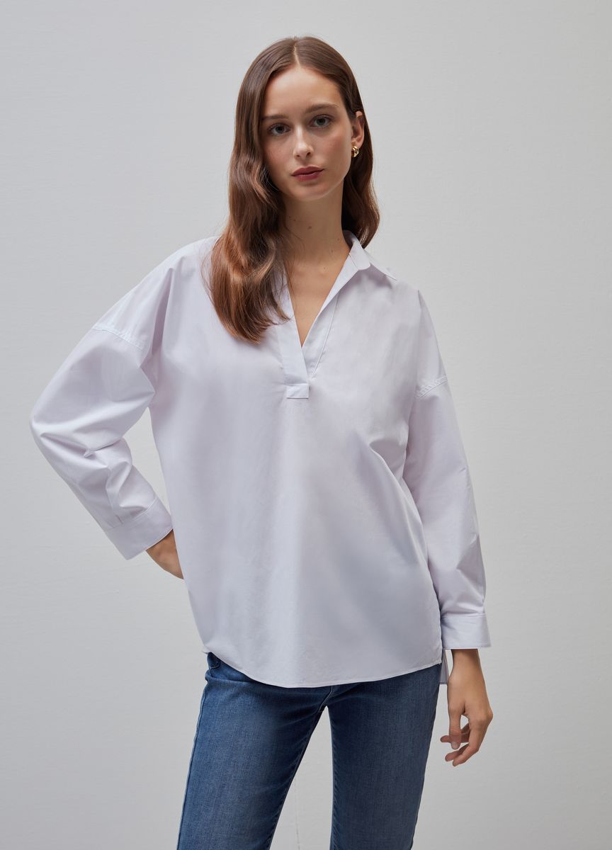 Locker geschnittenes Langarm Popover-Hemd