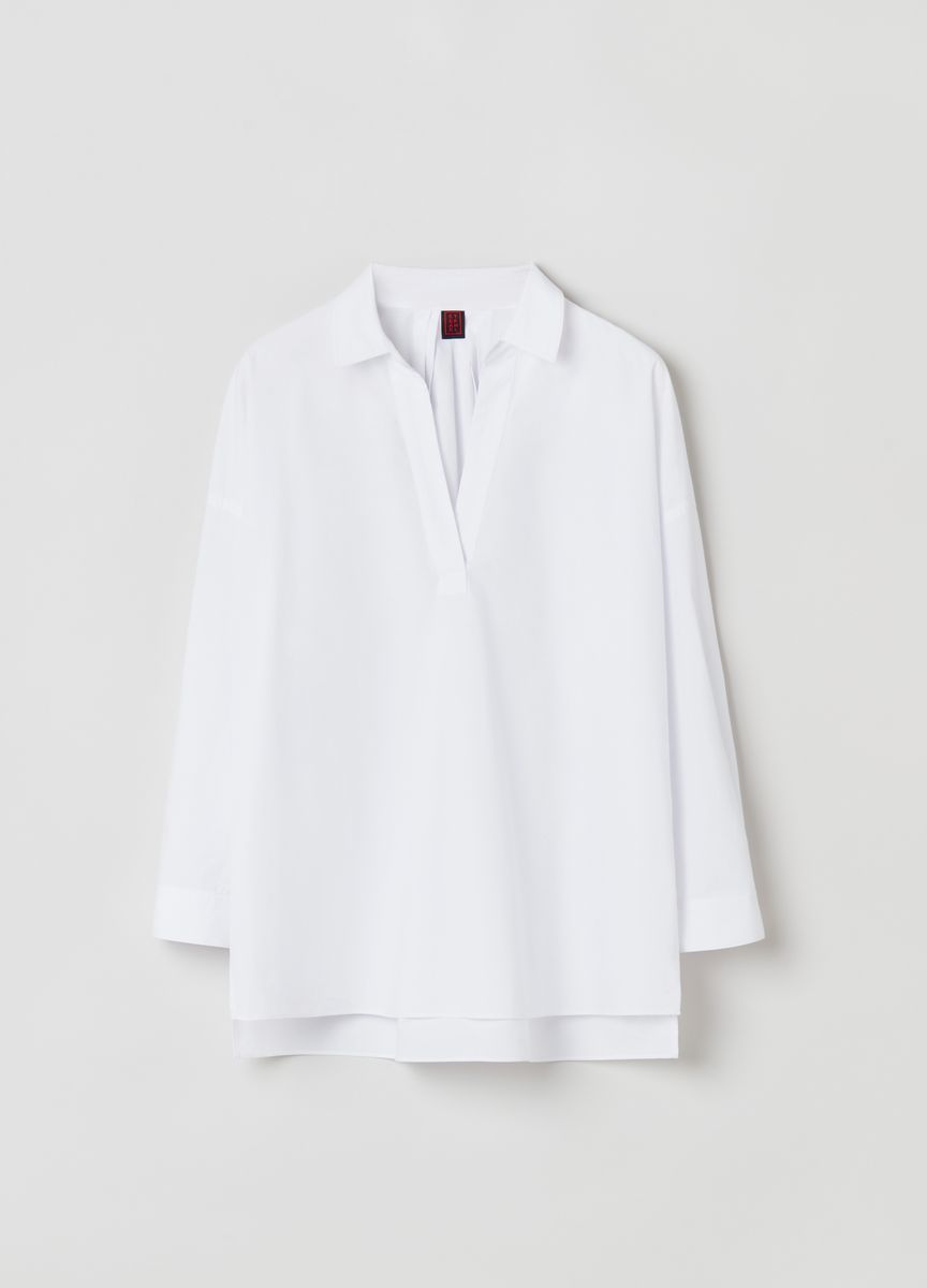 Locker geschnittenes Langarm Popover-Hemd