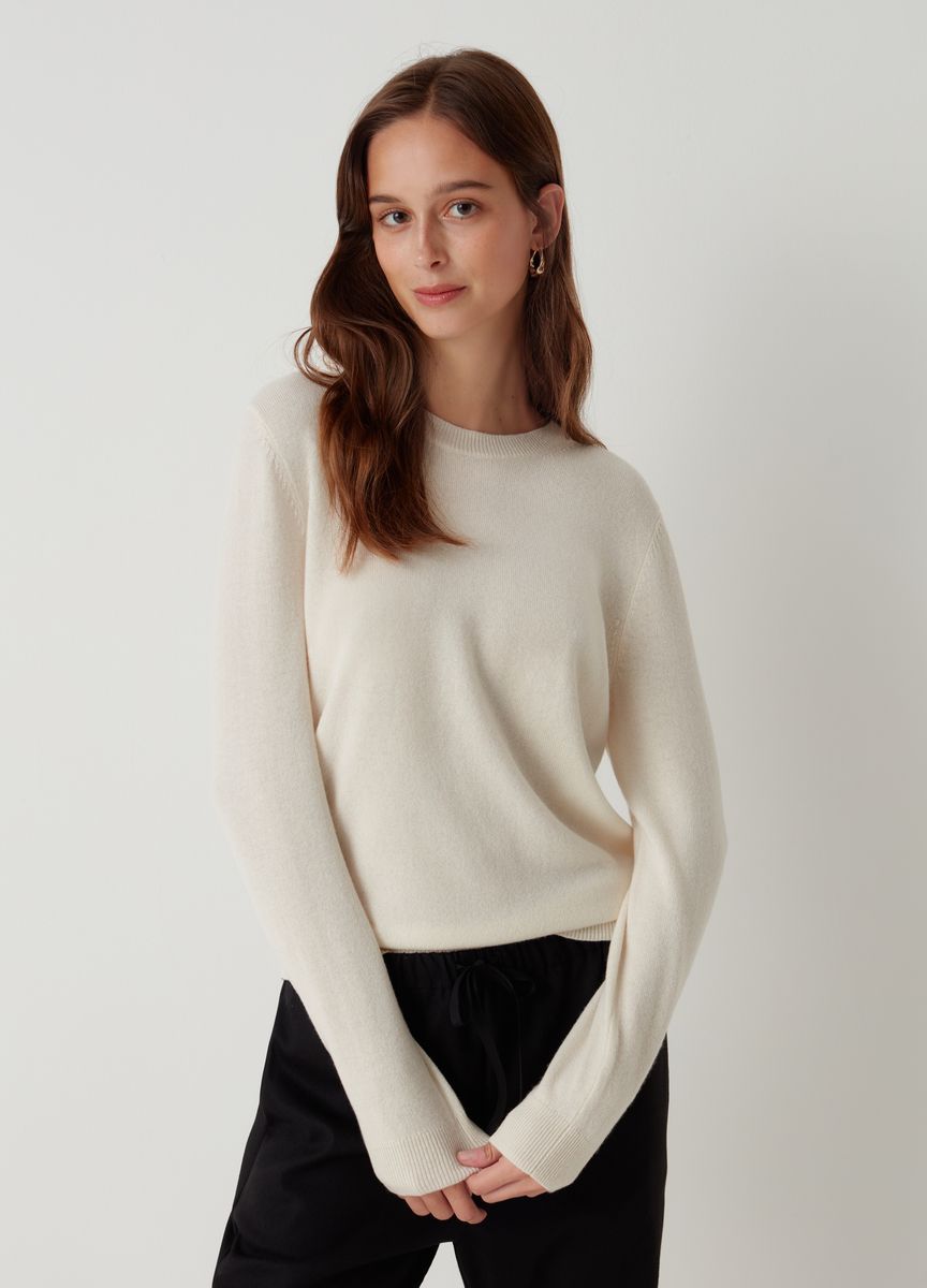 Klassischer Kaschmirpullover mit Rundhalsausschnitt