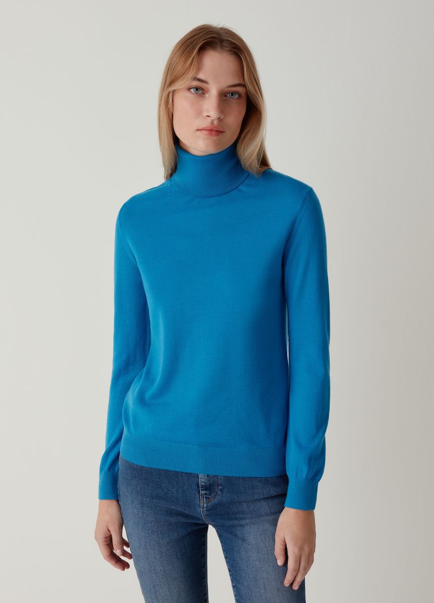 Eleganter elfenbeinfarbener Woll-Rollkragenpullover