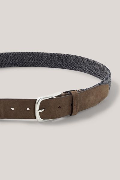 Wollgürtel in Marineblau mit Wildlederdetails und Schnalle