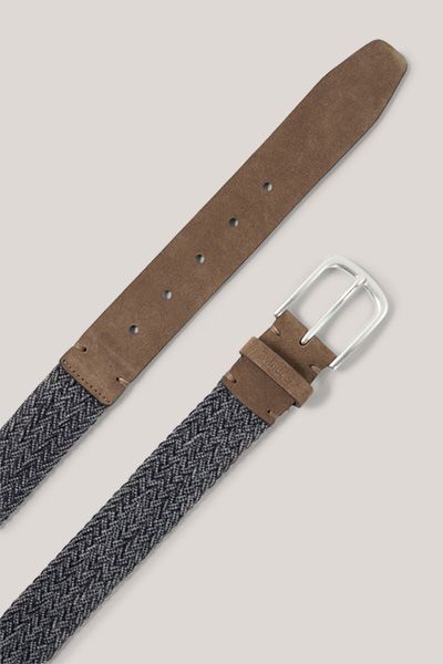 Wollgürtel in Marineblau mit Wildlederdetails und Schnalle
