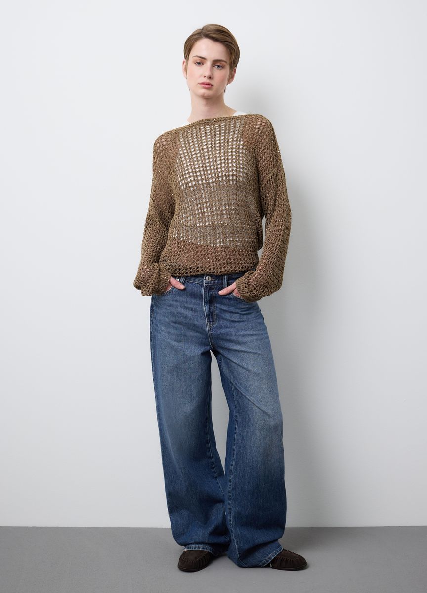 Lässiger Rippstrickpullover mit V-Ausschnitt