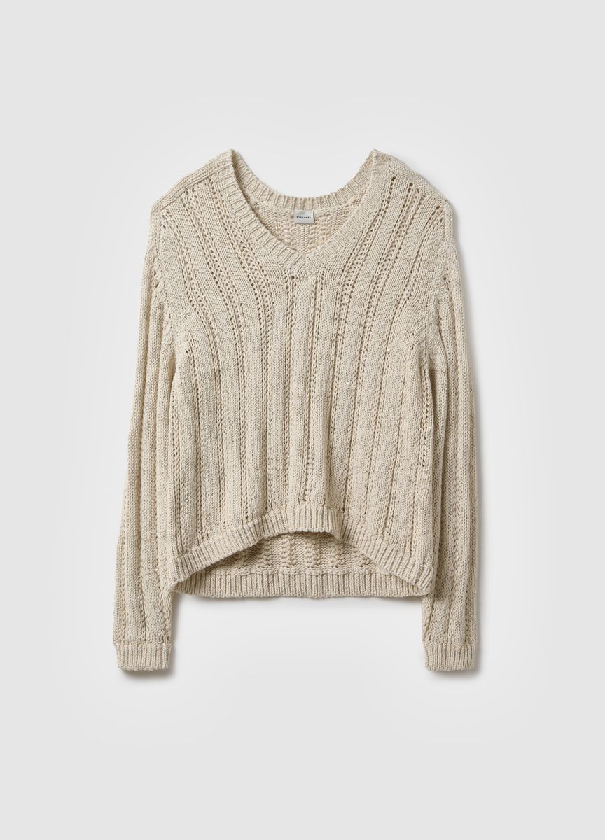 Lässiger Rippstrickpullover mit V-Ausschnitt