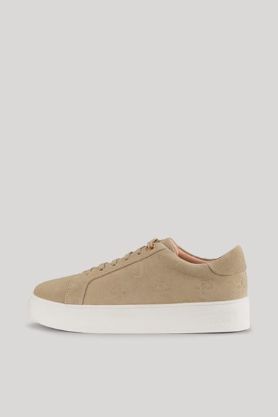 Beige Wildleder Plateau-Sneakers mit Muster