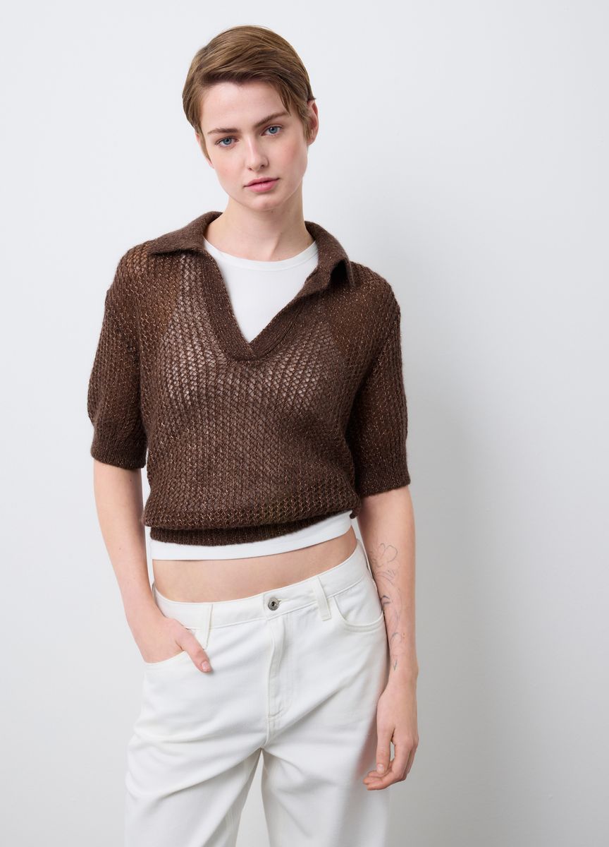 Rundhals Strickpullover mit Rippmuster