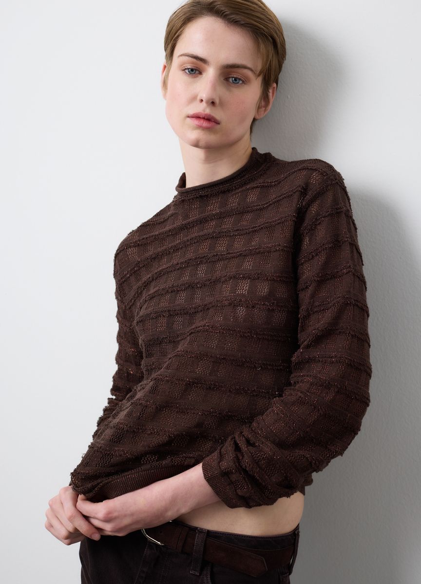 Rundhals Strickpullover mit Rippmuster