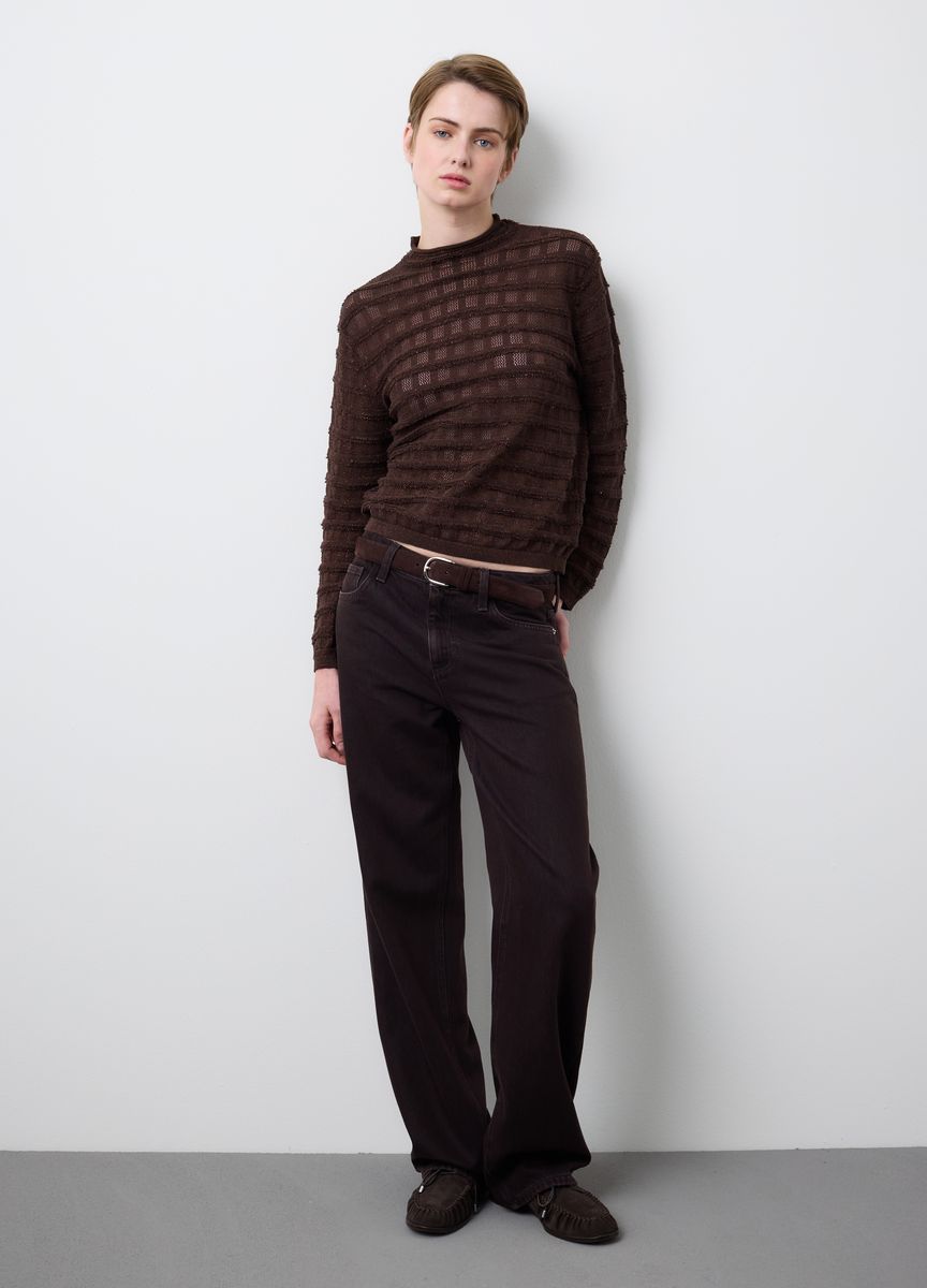 Rundhals Strickpullover mit Rippmuster