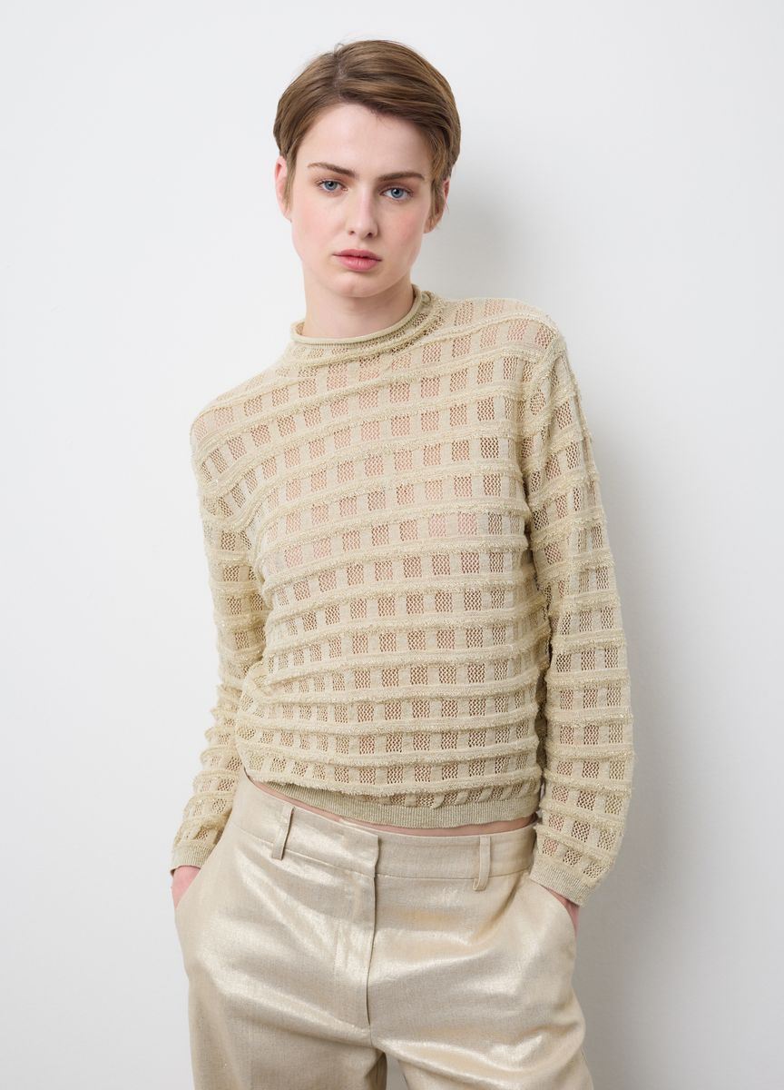 Rundhals Strickpullover mit Rippmuster