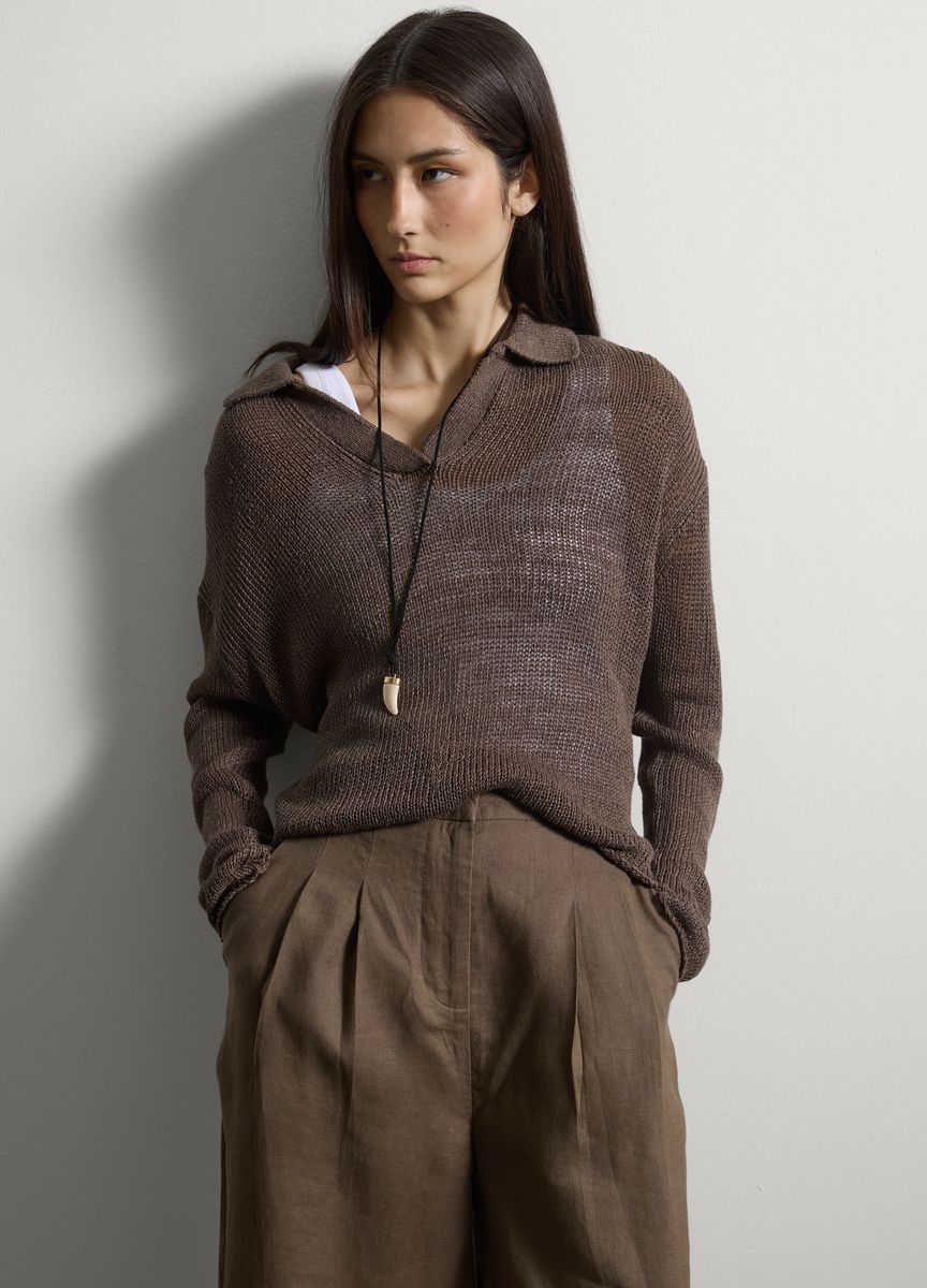 Rundhals Strickpullover mit Rippmuster