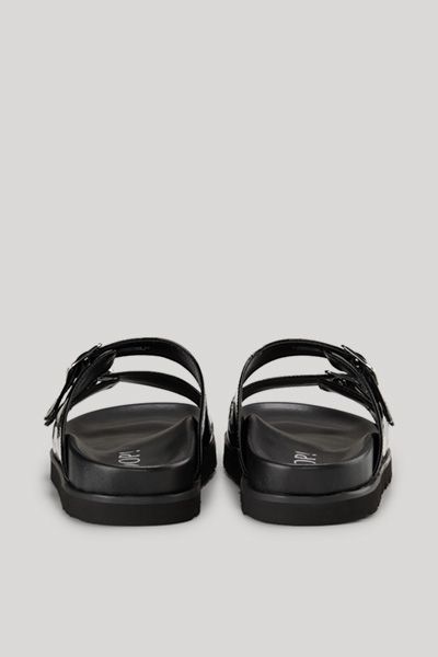 Schwarze Lackleder-Schnallen-Pantoletten