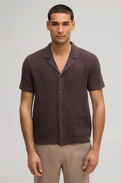 Strukturiertes Strickhemd mit Reverskragen