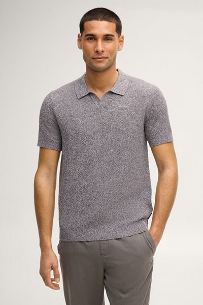 Melierter Strick-Polo mit V-Ausschnitt