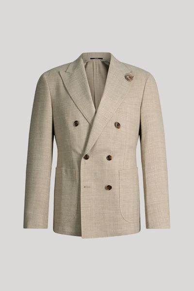 Beige Doppelreiher-Sakko aus Wolle und Leinen