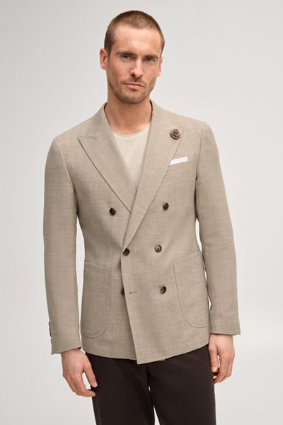 Beige Doppelreiher-Sakko aus Wolle und Leinen