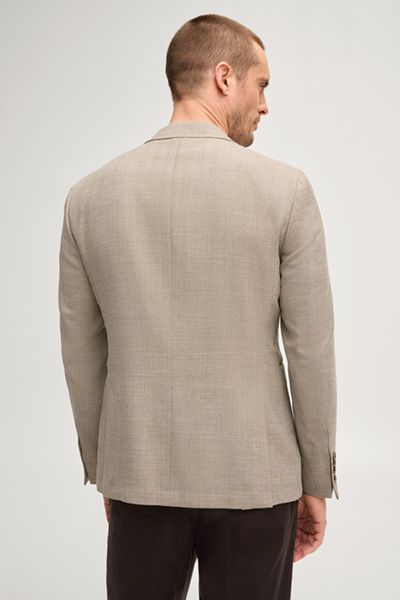 Beige Doppelreiher-Sakko aus Wolle und Leinen