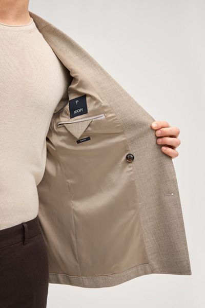 Beige Doppelreiher-Sakko aus Wolle und Leinen