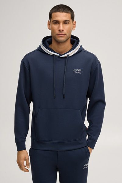 Lässiger Marineblauer Logo-Hoodie mit Streifen