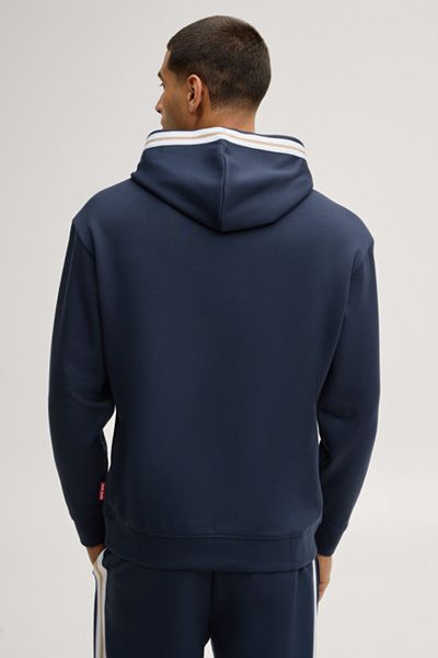 Lässiger Marineblauer Logo-Hoodie mit Streifen