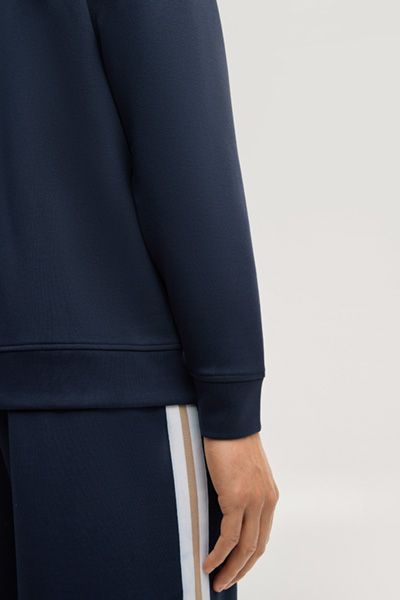 Lässiger Marineblauer Logo-Hoodie mit Streifen