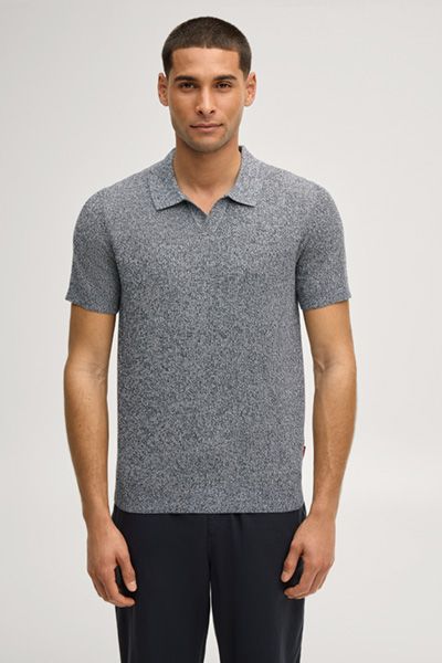 Melange Strickpolohemd mit V-Ausschnitt