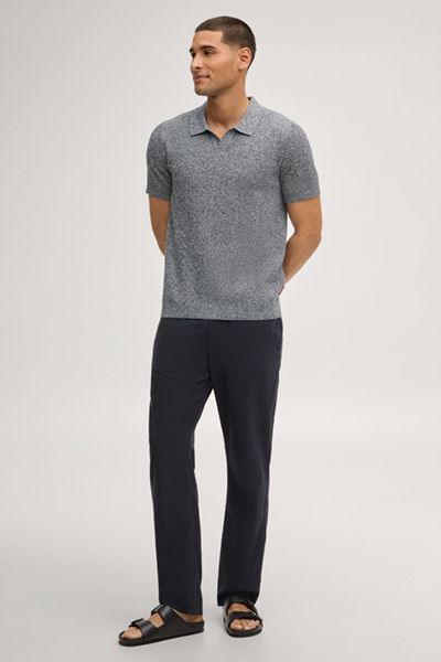 Melange Strickpolohemd mit V-Ausschnitt