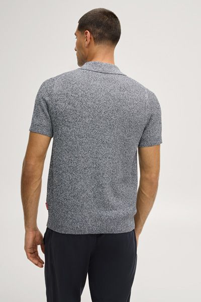 Melange Strickpolohemd mit V-Ausschnitt