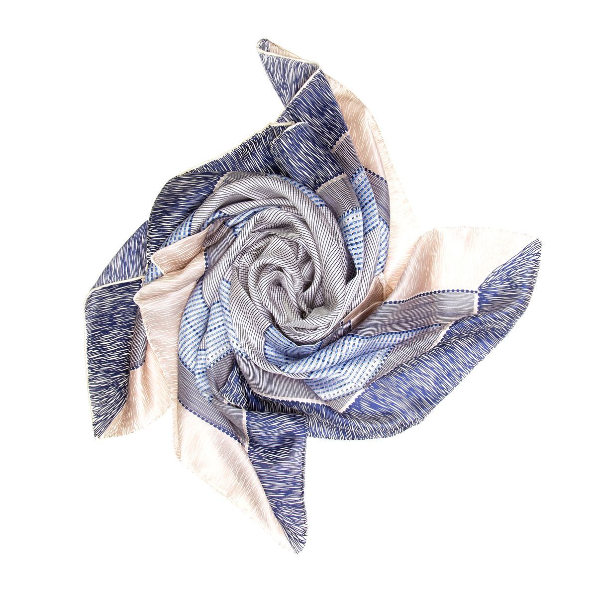 Patchwork Seidenschal Blau Grau