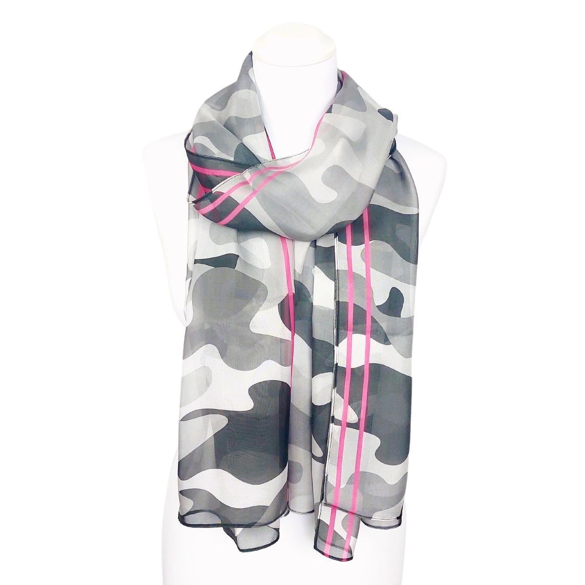 Chiffon Schal mit Camouflage-Print und Streifen