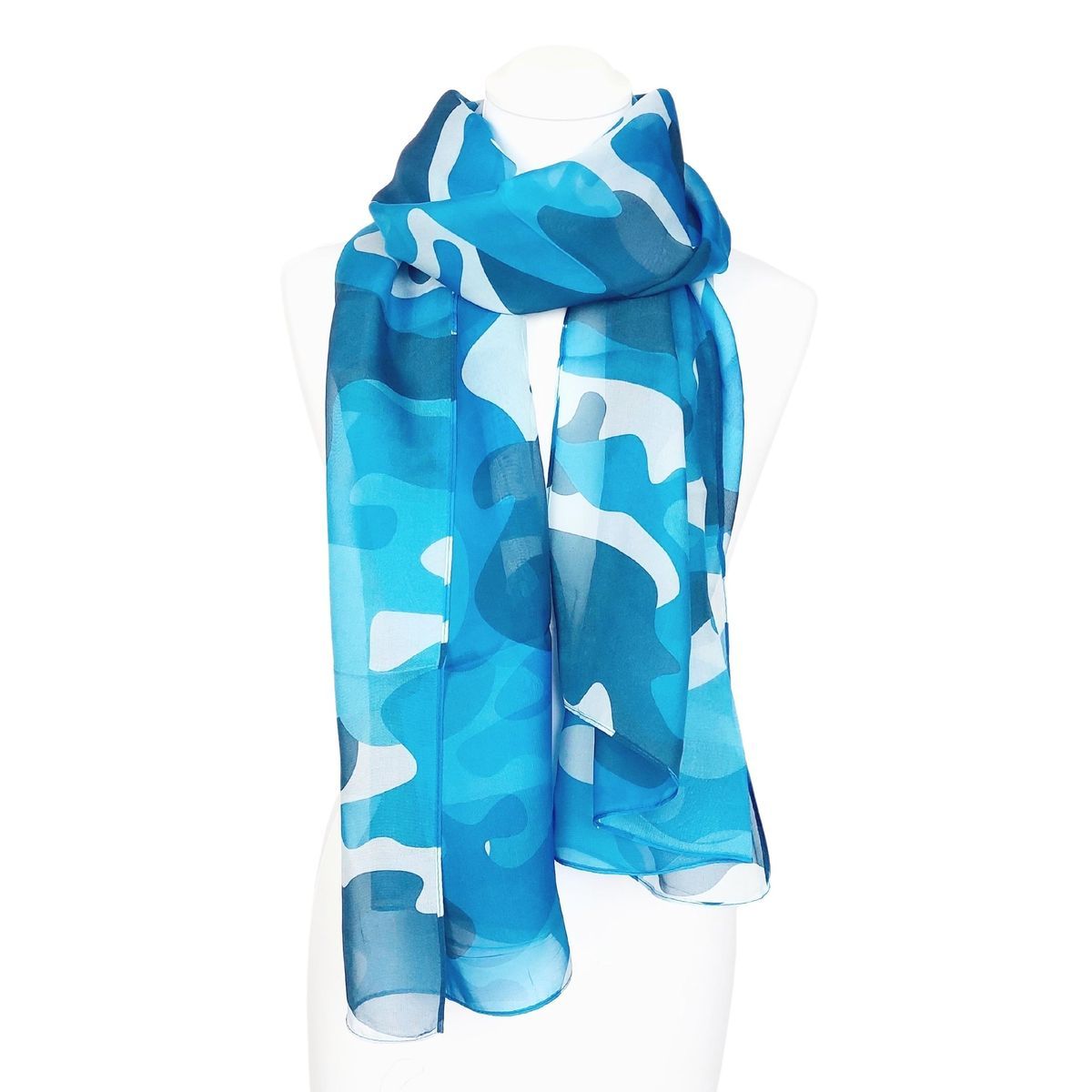 Blauer Seidenschal mit Camouflage-Muster