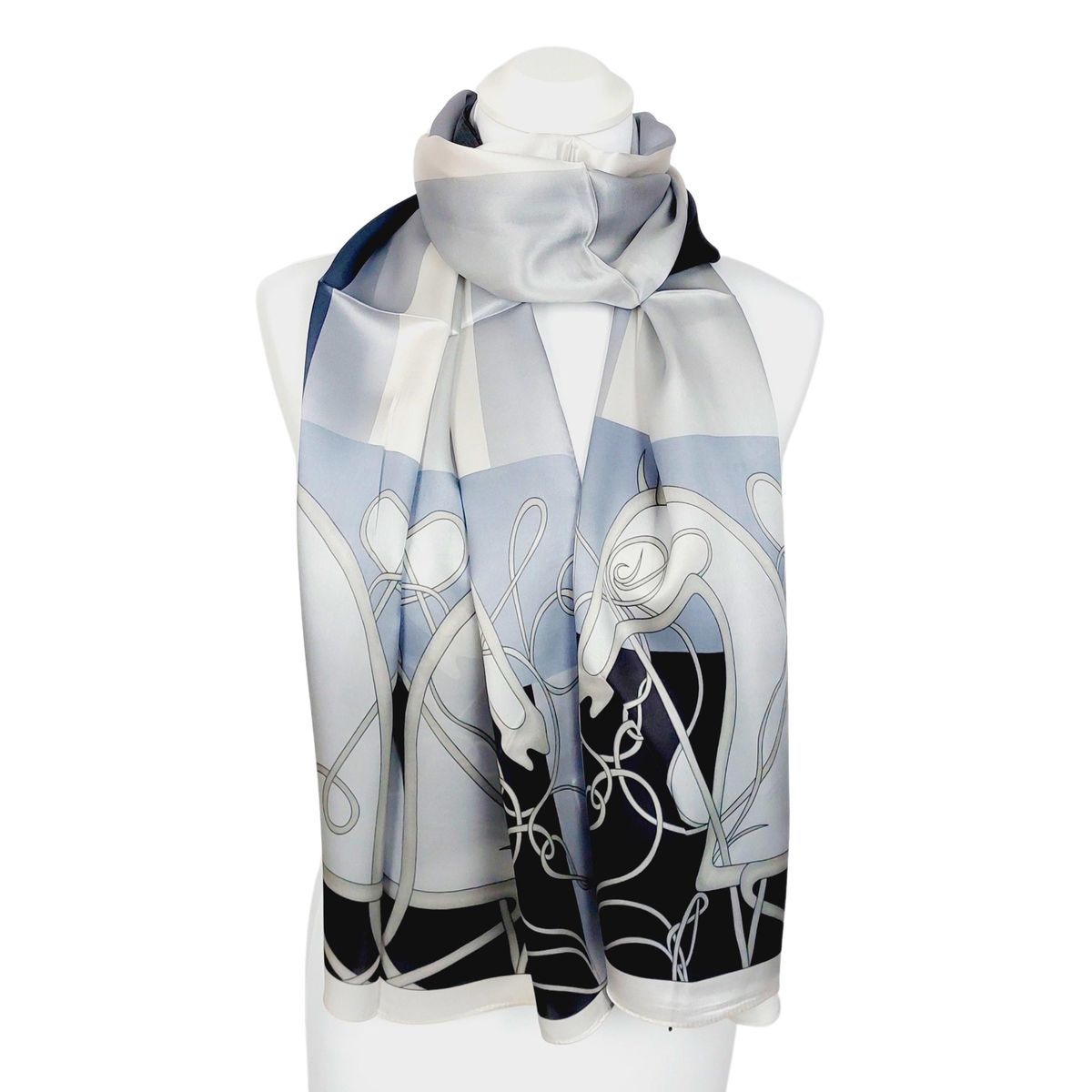 Klassischer Seidenschal in Grau und Schwarz