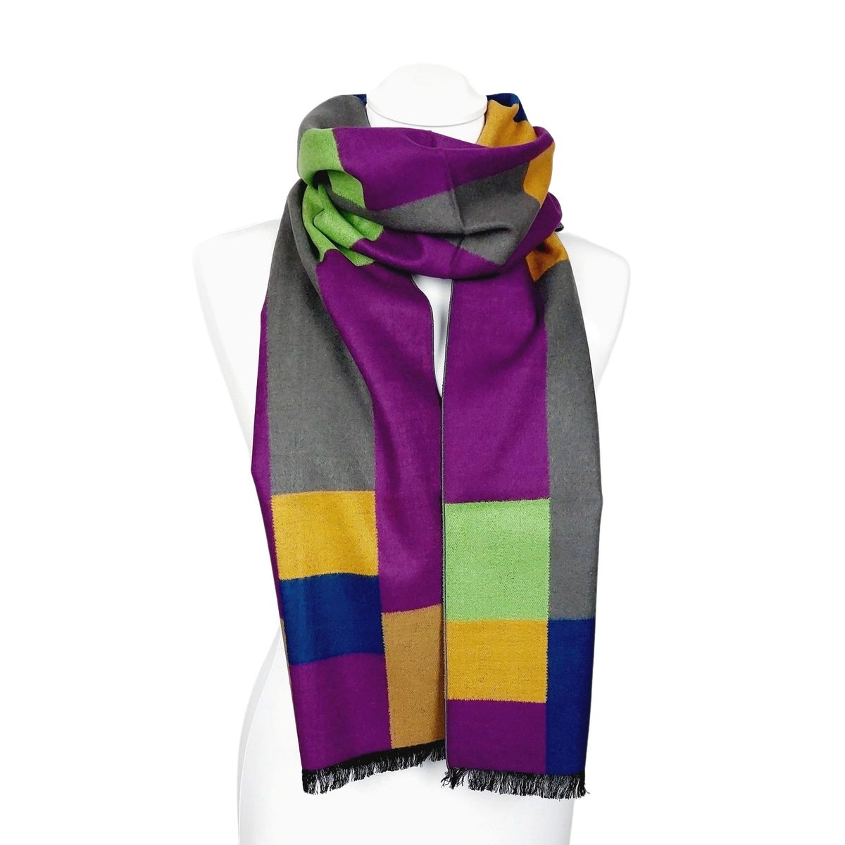 Bunter Seidenflanell Schal mit Blockmuster